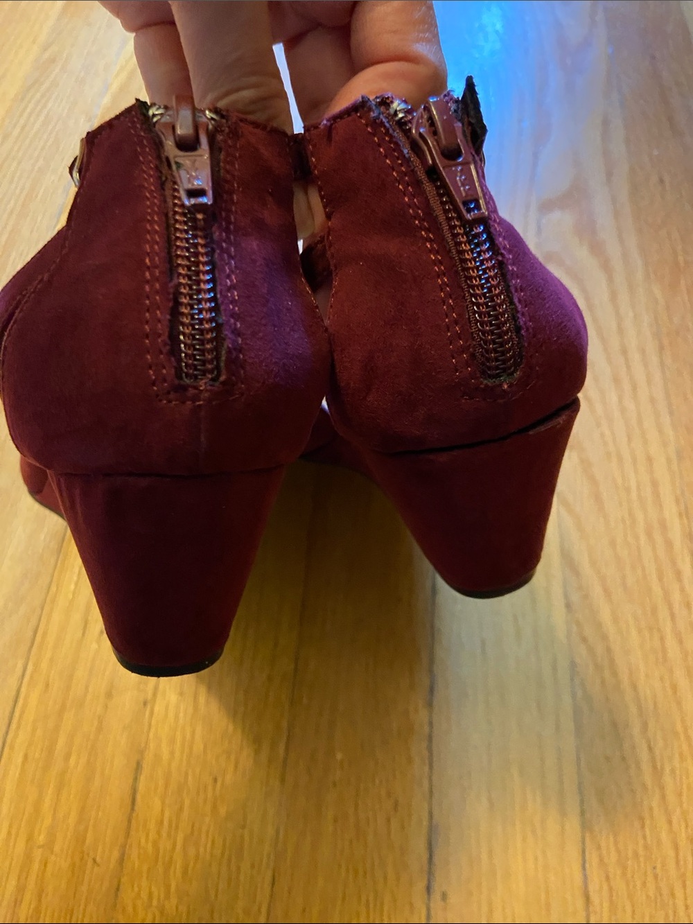 American Rag Burgundy Suede Ankle-Strap Heels - Picture 5 of 11